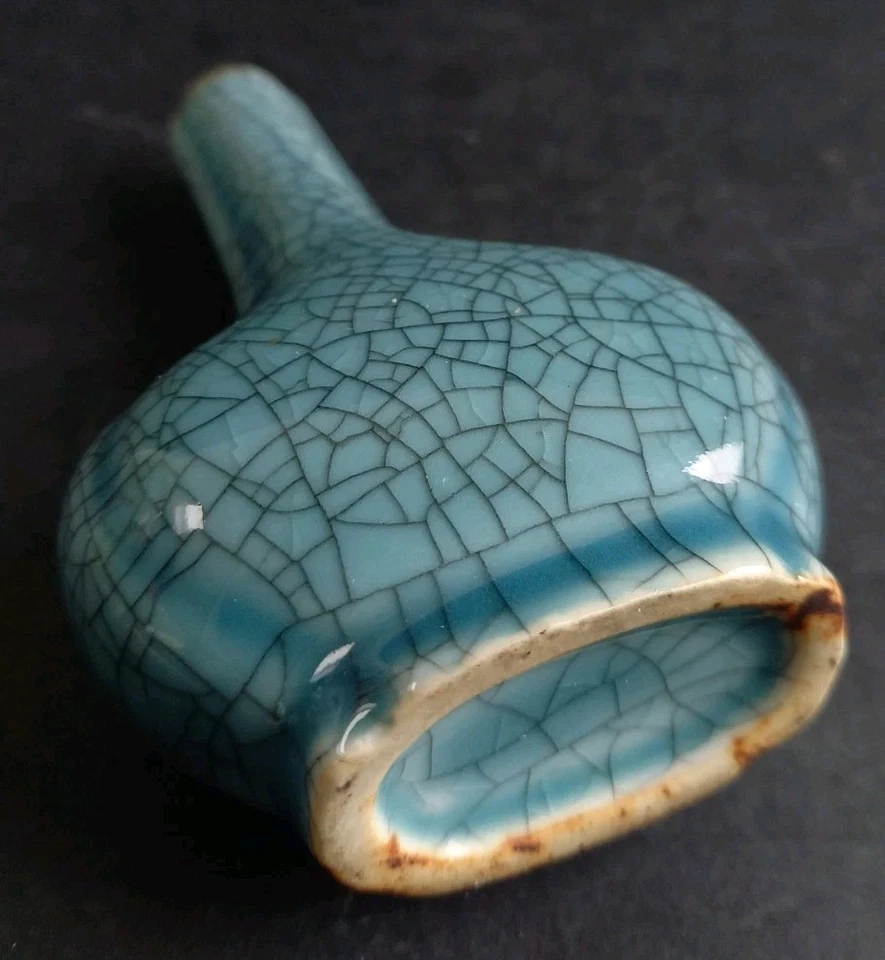 Ancien Vase Miniature Craquelé Celadon Old Chinese Craqueled Glazed Qing - Photo 3/4