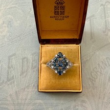 ANCIENNE BAGUE MARQUISE  VERMEIL ARGENT MASSIF SAPHIR ET TOPAZE