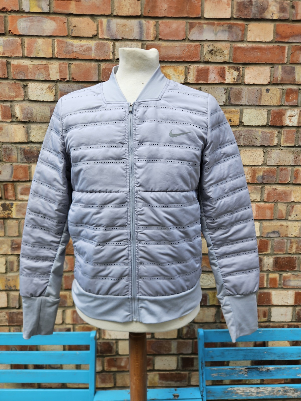 Nike Aeroloft Running Jacket Top Silver Lite Weight Tech Quilted Fleece UK Med image 3