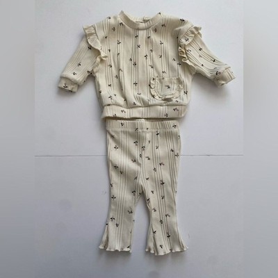 Grayson Mini Cream Floral Ruffle Baby Outfit 3-6M
