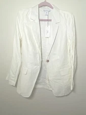 H By Halston Small Linen Blend Ivory White Blazer Jacket One Button Lined NWT