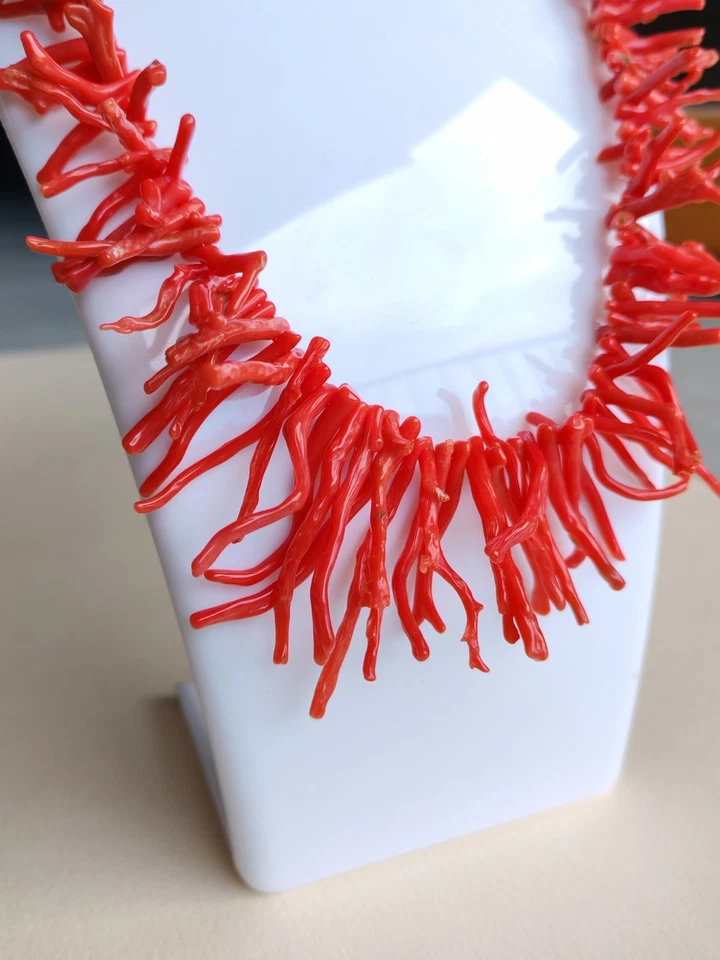 COLLANA IN ARGENTO 925 CON FRANGIA CORALLO ROSSO DEL MEDITERRANEO  - Immagine 2 di 4