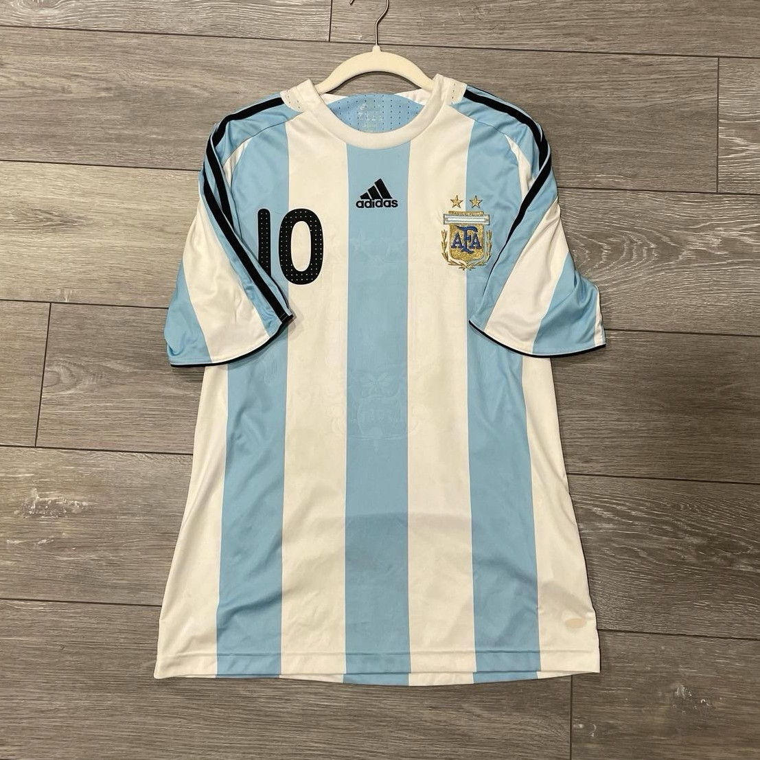 adidas Argentina Lionel Messi #10 Men's Soccer Jersey Size L White Light Blue