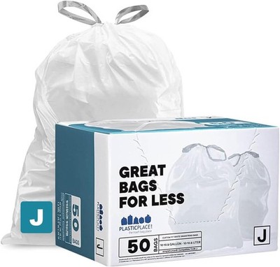 Plasticplace Custom Fit Trash Bags Compatible with Simplehuman Code J 50 Count W