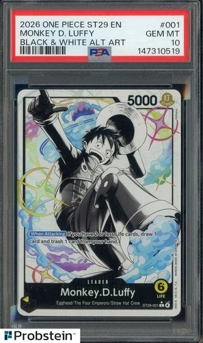 2026 One Piece ST29 EN Black & White Alt Art #001 Monkey D. Luffy PSA 10