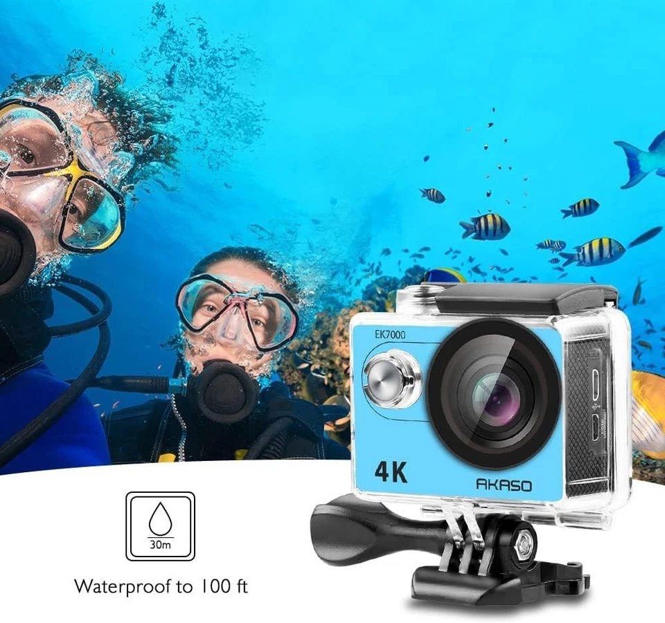 AKASO EK7000 4K30FPS Action Camera - 20MP Ultra HD Underwater 170 Blue  - Image 4 of 4