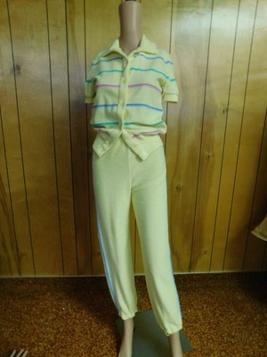 Vintage AILEEN SPORT Yellow Terry Cloth Track Jogging Suit Waist 22-28''