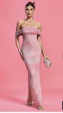 CB Brand Pink Off The Shoulder Crystal Embellished Maxi Dress Xs