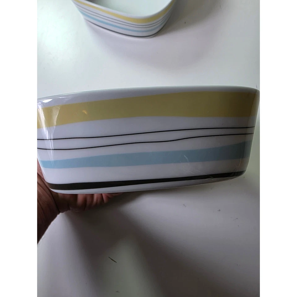 Juego de 2 cuencos cuadrados a rayas IKEA 365+ modernos diseño Susan Pyke azul pálido amarillo Foto 4 de 4