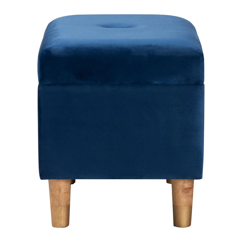 Baxton Studio Elias Modern Navy Blue Velvet Fabric Storage Ottoman - Image 4 of 4
