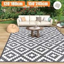 Large Garden Outdoor Rug Non Slip Grey Mat Weather Resistant Decking Decor 245cm