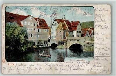 39134933 - 7260 Calw Brueckenkapelle Ruderer 1904 Gebrauchsspuren
