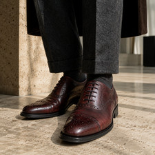 Prada Brogues Oxfords 40 US 7 Mens Burgundy Leather Cap Toe Shoes Italy