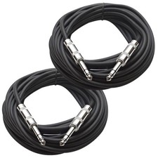 Pair Black 25ft 1/4 Inch TRS Patch Cables Audio Cord Set
