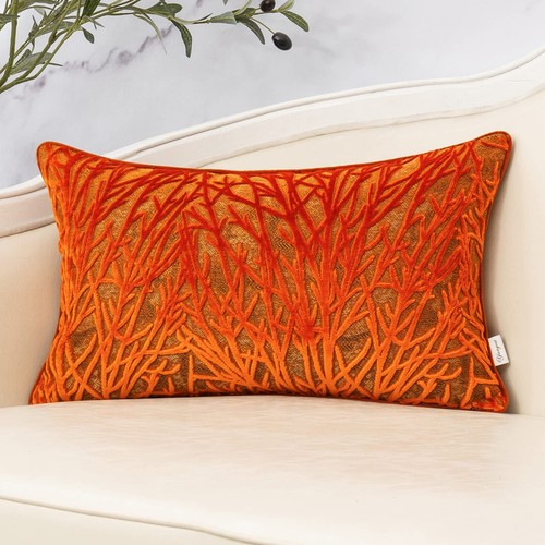 Orange Throw Pillow Cover Velvet Cushion Cover Branches Rectangular Pillowcas...