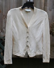 St John Evening - Santana Knit Evening Jacket w/Crystal Button, Bone, sz 4 -READ