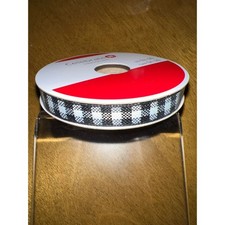 Narrow Buffalo Check Ribbon, Black/White | 10...
