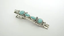 Turquoise blue stone and silver metal alligator hair clip medium thin hair