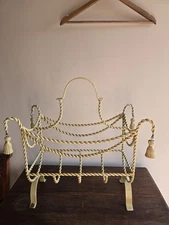 Twisted Rope Metal Beige Tasseled Knitting Towel/Magazine Rack  Boho Cottage