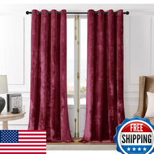SMILETIME Burgundy Red Crushed Velvet Grommet Curtains 52x84 inch Luxurious Ther