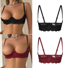 Womens Underwire Open Nipple Bra Sheer Lace Unlined Push Up Cupless Shelf Bra Us