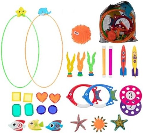 29pcs Swimming Pool Diving Toy with Swim Thru Rings for Kids Ages 4-8 8-12 Inclu