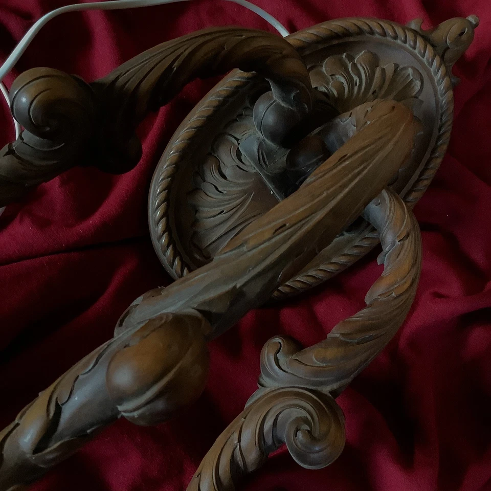 Walnut Lamp Wood Antique German Frankfurt Black Forest Handcarved Marked Perzina - Image 3 of 4