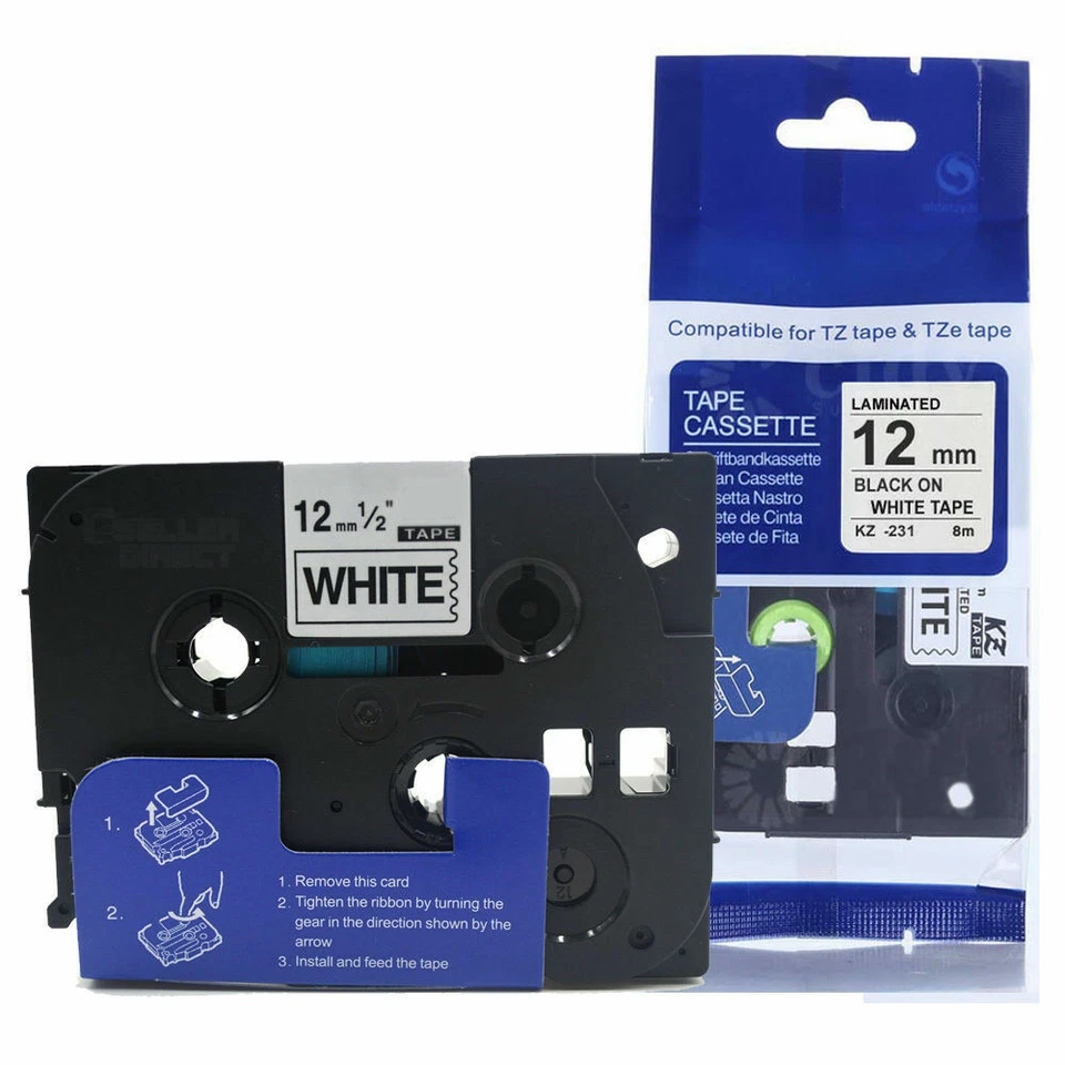 PRESTIGECARTRIDGE For Brother TZe-231 Label Tape White 12mm??8m Fits P-touch H101C H105 P950NW Lot