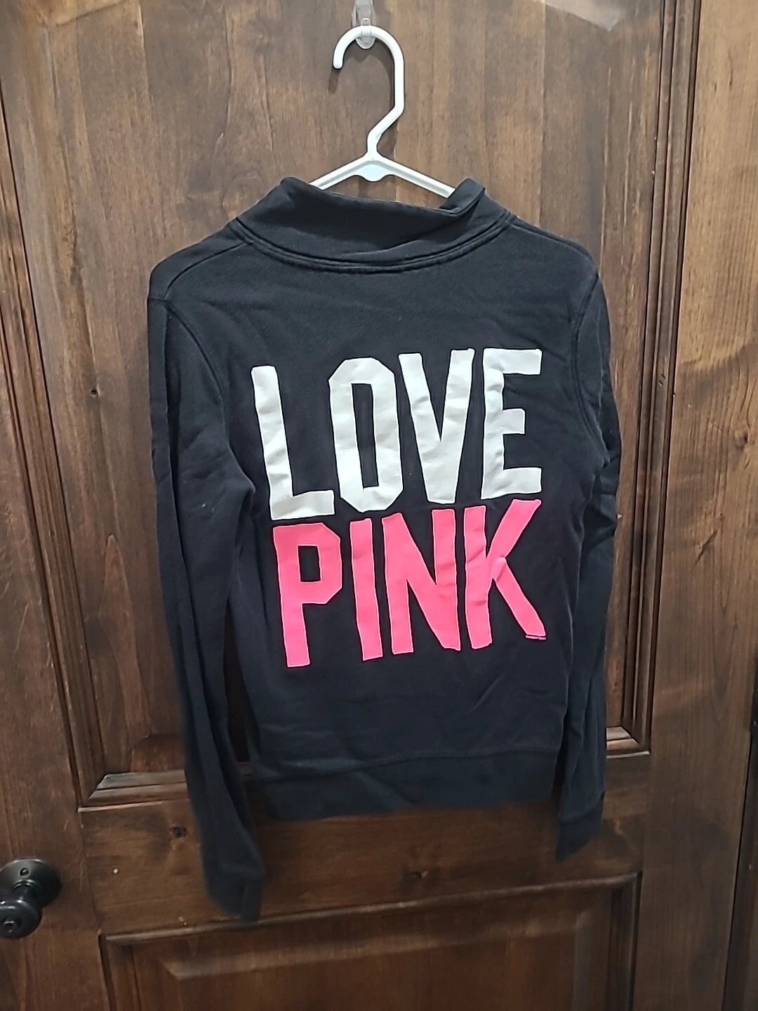 UNDERCOVER Felpa con cappuccio e zip rosa Victorias Secret taglia XS cane davanti amore rosa dietro