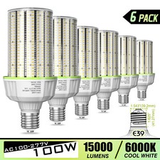 6 Pack 400W Equivalent 15000LM LED Corn Light Bulb 100W E39 Base High Bay Lights