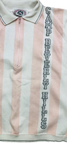 Sudadera vintage Camp Beverly Hills para mujer M rosa blanco a rayas 1/4 cremallera - Imagen 3 de 12
