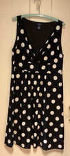 Chaps Black & White Big Polka Dots V Neck Sleeveless Dress Knee Length Sz XL