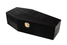 Large 12 Inch Black Halloween Coffin Box, Fillable Hinged Box for Scary Décor