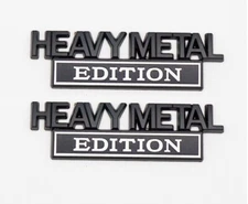 Pair Set Heavy Metal Edition Emblem 3D Fender Badge Decal Sticker Black White