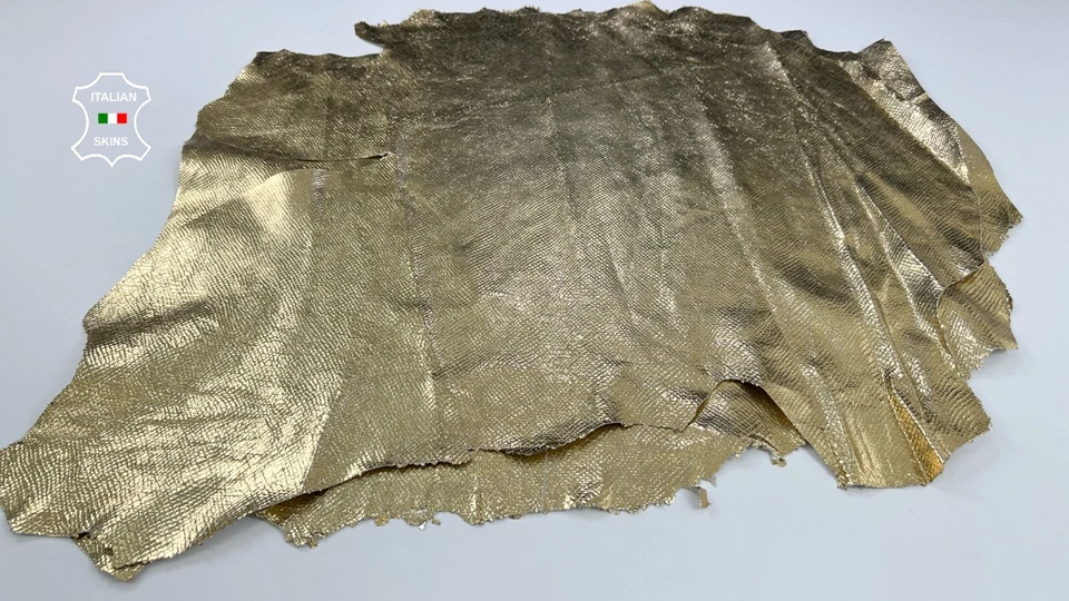 METALLIC GOLD SNAKE SCALE PRINT ON Thick Lamb leather 2 skins 14sqf 1.1mm #C2211 - Image 2 of 4