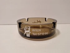 Vtg GLASS ASHTRAY Advertising Hieber Bockfliefz WINE CELLAR~Vienna~Made FRANCE
