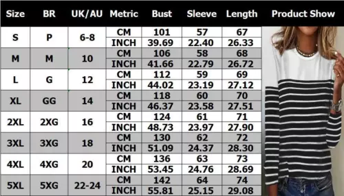 Women's Long Sleeve Stripe Blouse Ladies Casual Loose Tee Shirts Tops Plus Size - Picture 14 of 20