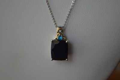 6.87ct Cal Black Jade /Neon Apatite Pendant w/20'' Chain Rhodium over Fine Silver