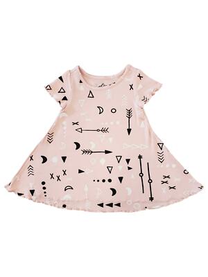 Infant & Toddler Girls Pale Pink Arrow Moon Print Short Sleeve Dress
