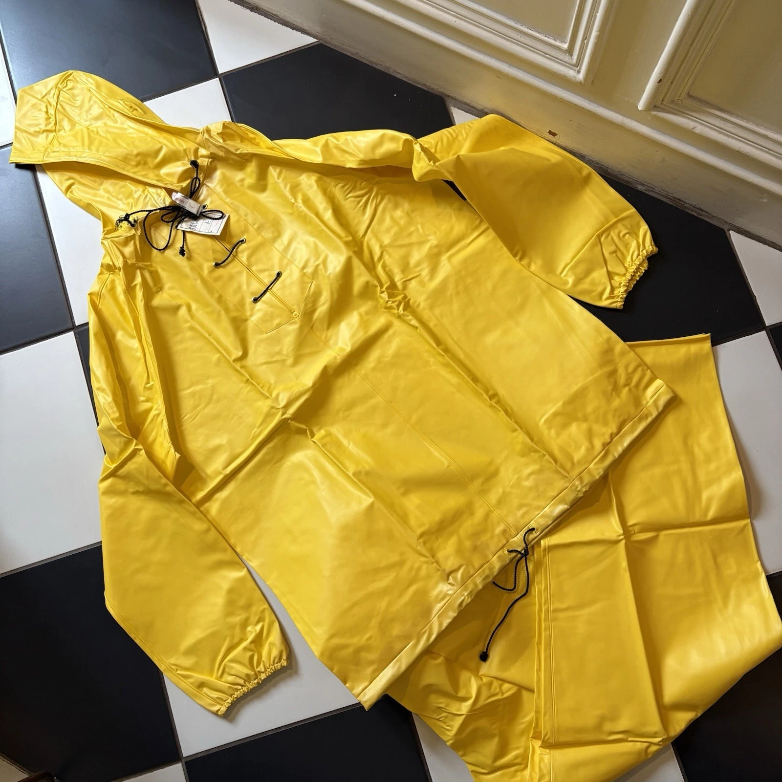 Vintage Yellow Rain Suit Fisherman Smock Trousers Waterproof Yacht Made Hungary