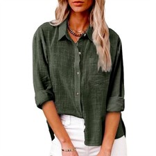 Womens Summer Casual Blouse Ladies Button T Shirt Long Sleeve Tops Tunic Tees UK