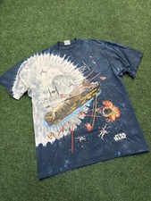 VTG Rare 1997 Star Wars Liquid Blue Tee Mens XL AOP Millennium Falcon Death Star