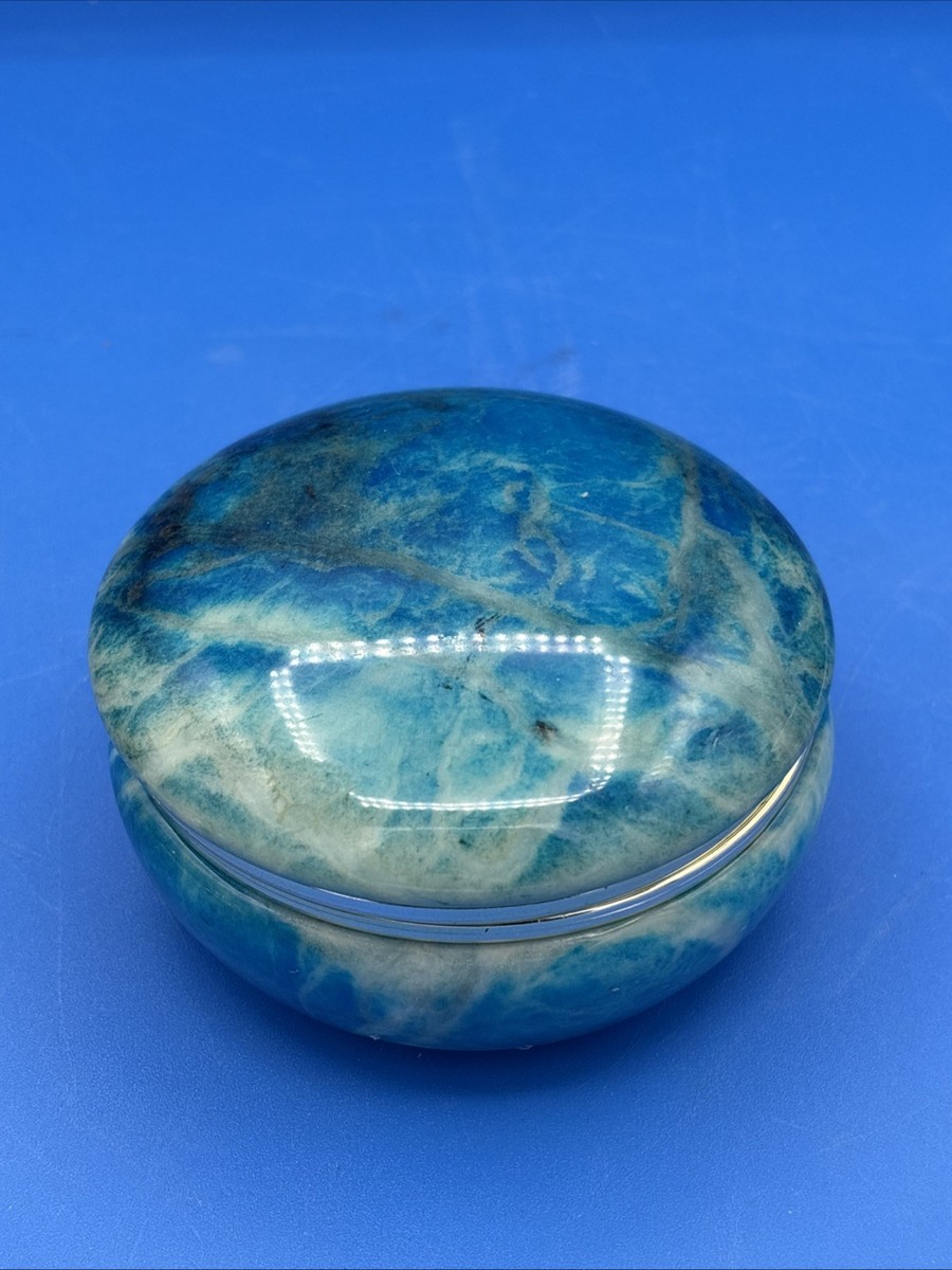 アンティーク置物（ITALI製） Genuine Italian Blue Alabaster Hand Carved Decorative Trinket Box