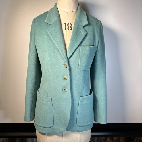 HERMÈS RARA giacca donna Hermes vintage lana bellissima foderata in seta color verde acqua Eur 42 US 10