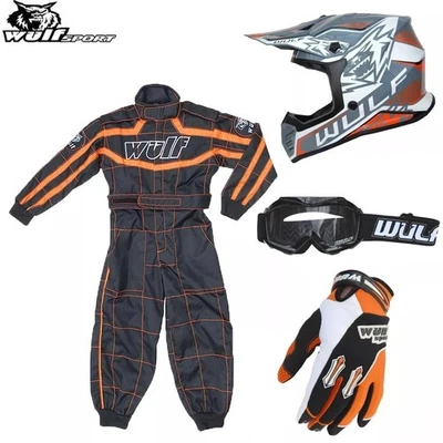 Wulfsport Kids AIR-X OFF ROAD Motocross Helmet Gloves Goggle Race Suit - Orange