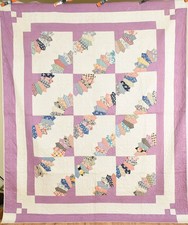 Large, WELL QUILTED Vintage Grandmother's Fan Antique Quilt Dated "1938 "