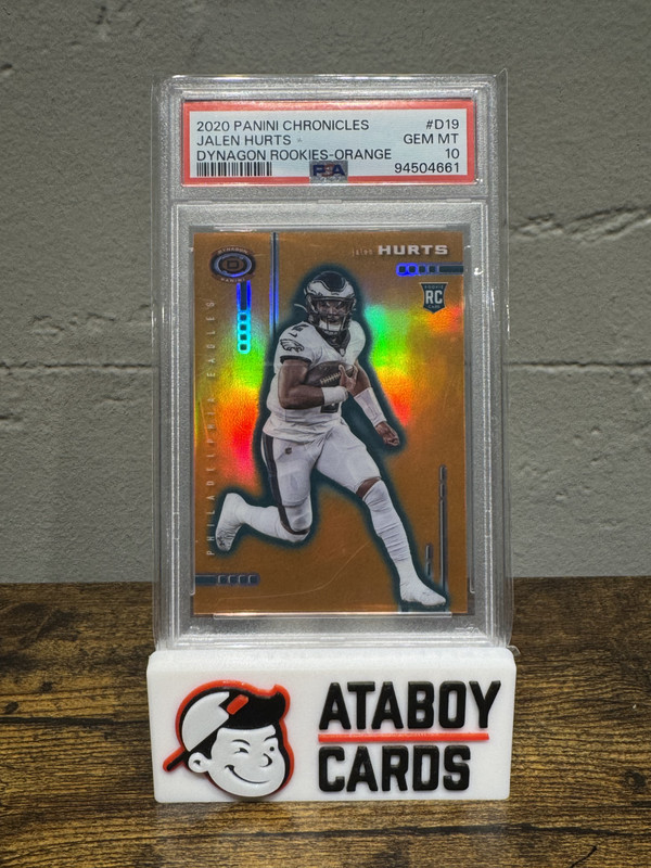 Jalen Hurts 2020 Panini Chronicles Dynagon RC Orange Prizm /75 PSA 10 GEM #D-19