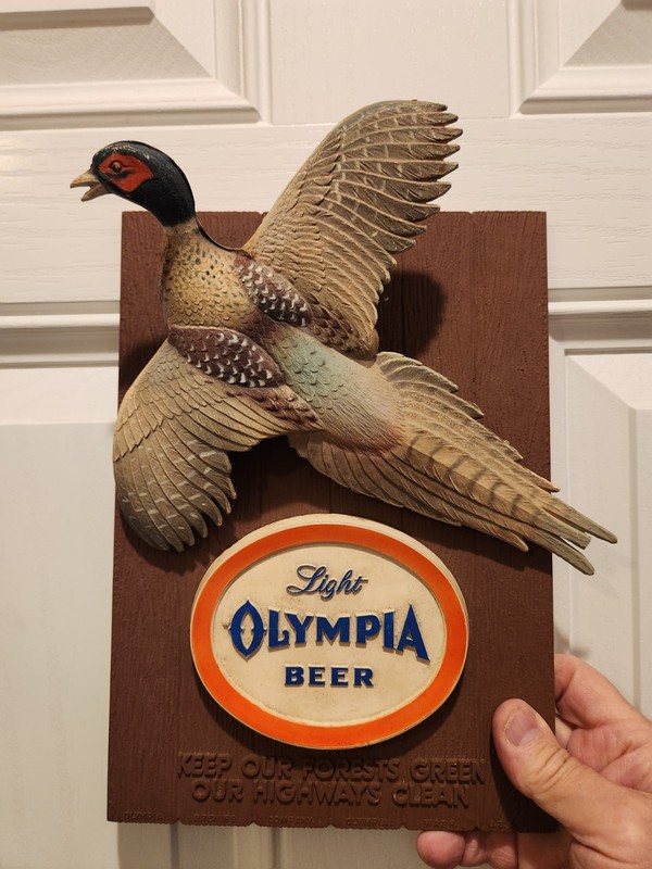 Vintage Rare 1963 Olympia Light Beer Pheasant Wildlife Wall Bar Sign Plaque
