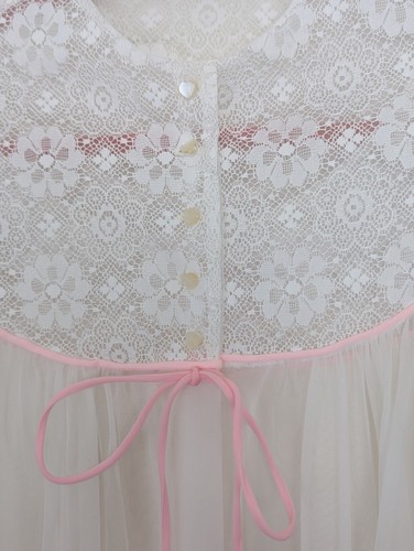 VTG Le Voys Night Gown Sheer Robe Peignoir Set Small Petite White Lace Wedding - Picture 7 of 24