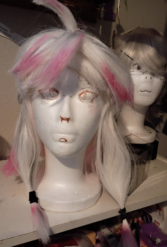 Mangle ( FNAF) white, pink braided Synthetic Cosplay Wig Hand-Wash Only